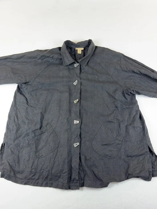 J. Jill Women's Black Button Front Lagenlook Linen Jacket Size XL - Picture 3 of 9